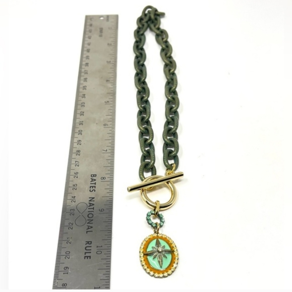 Anthropologie Tova Statement Toggle Chain Enamel Pendant Necklace - Picture 4 of 6